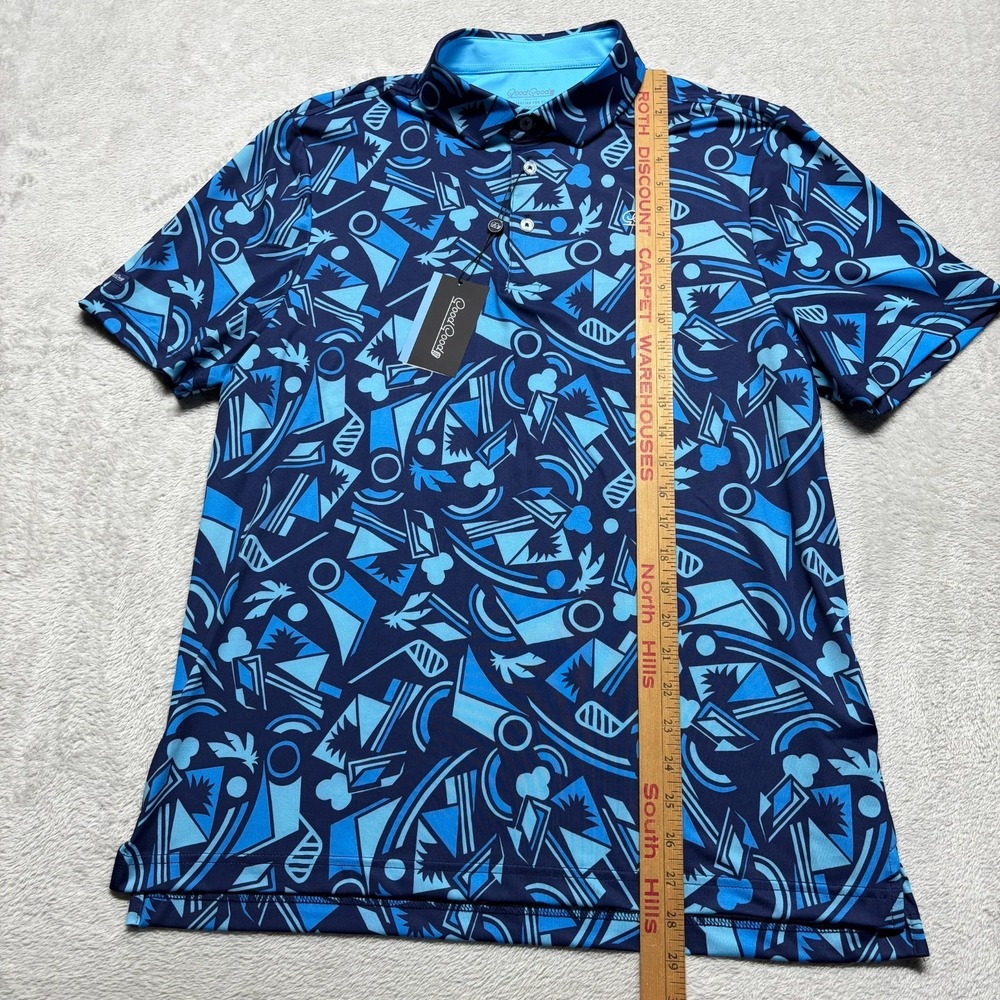 NEW Good Good Shirt For Liberty Polo‎ Mens M Geometric Blue Print Golf Tropical - Picture 4 of 6